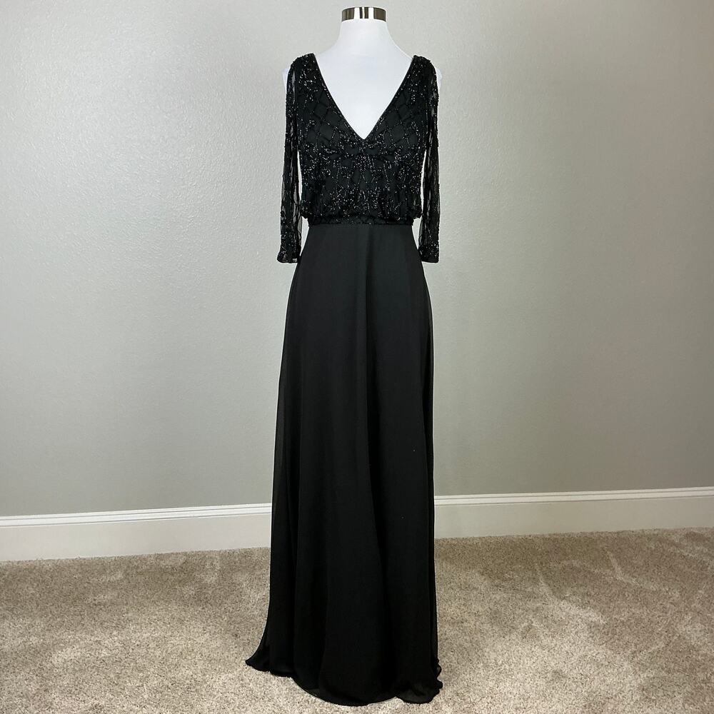 JKara Women's Beaded Cold Shoulder Long A-Line Evening Gown Black Size 4 Dress - Picture 2 of 11